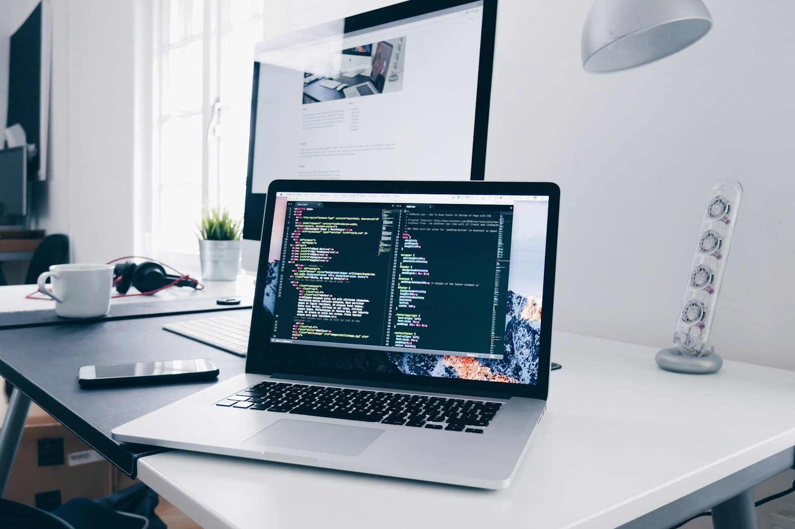 Code editor on a monitor